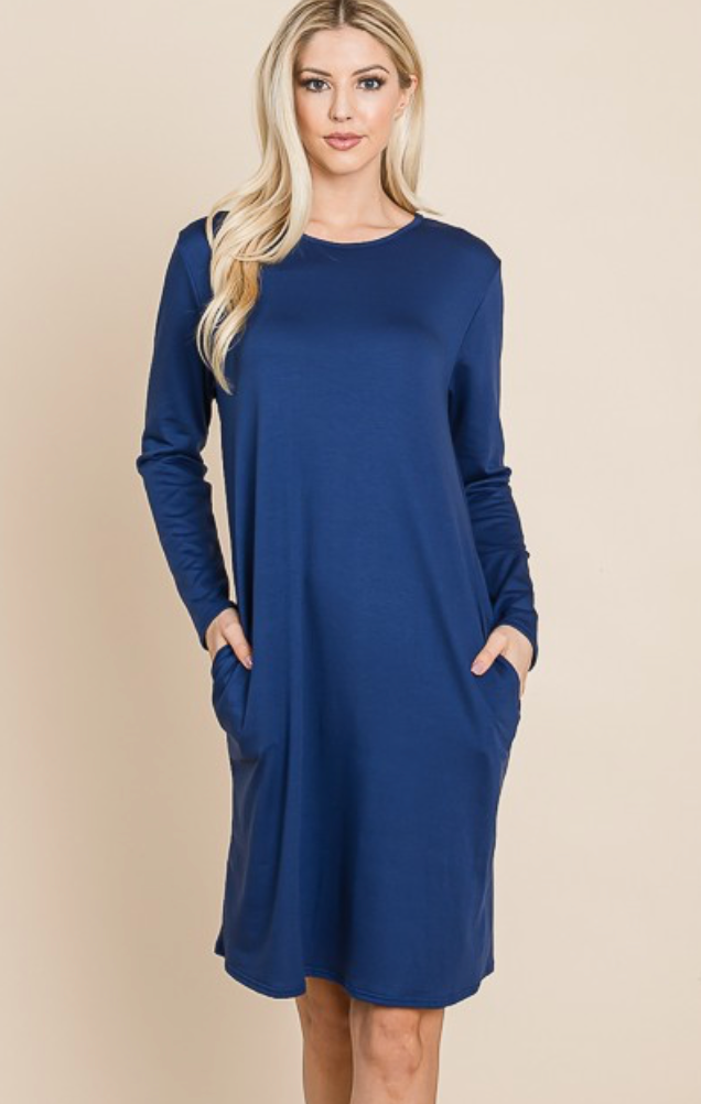 Blue Orchid Long Sleeve T-Shirt Dress with Pockets – The Grove Clothing  Boutique