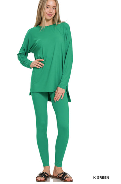 Zenana Brushed MicroFiber Hi-Low Long Sleeve Crewneck Top (S-XL)