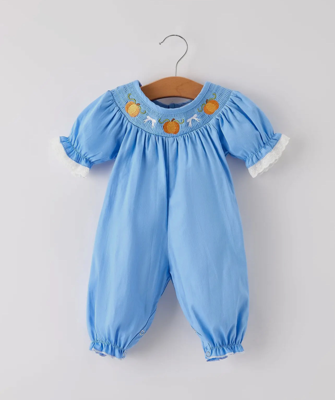 Blue Smocked Pumpkin Romper