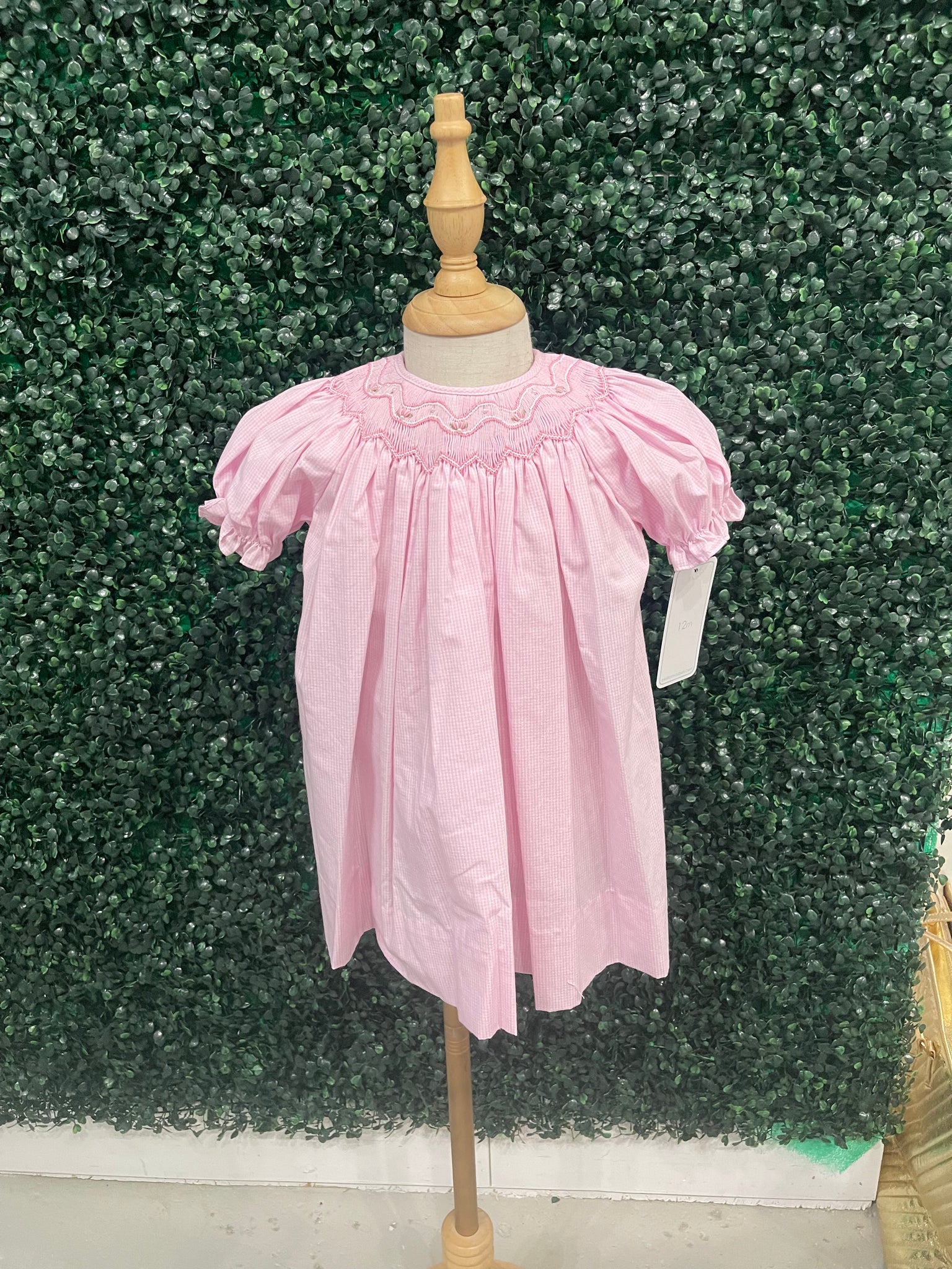 Pink Zig Zag Smocked Dress