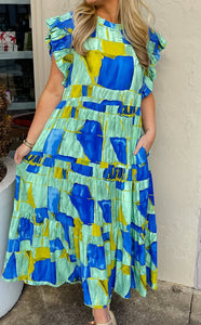 Paint Me Blue Tiered Midi Dress