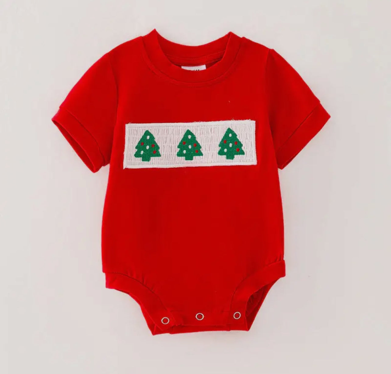 Red Christmas Tree Smocked Bubble