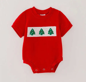 Red Christmas Tree Smocked Bubble