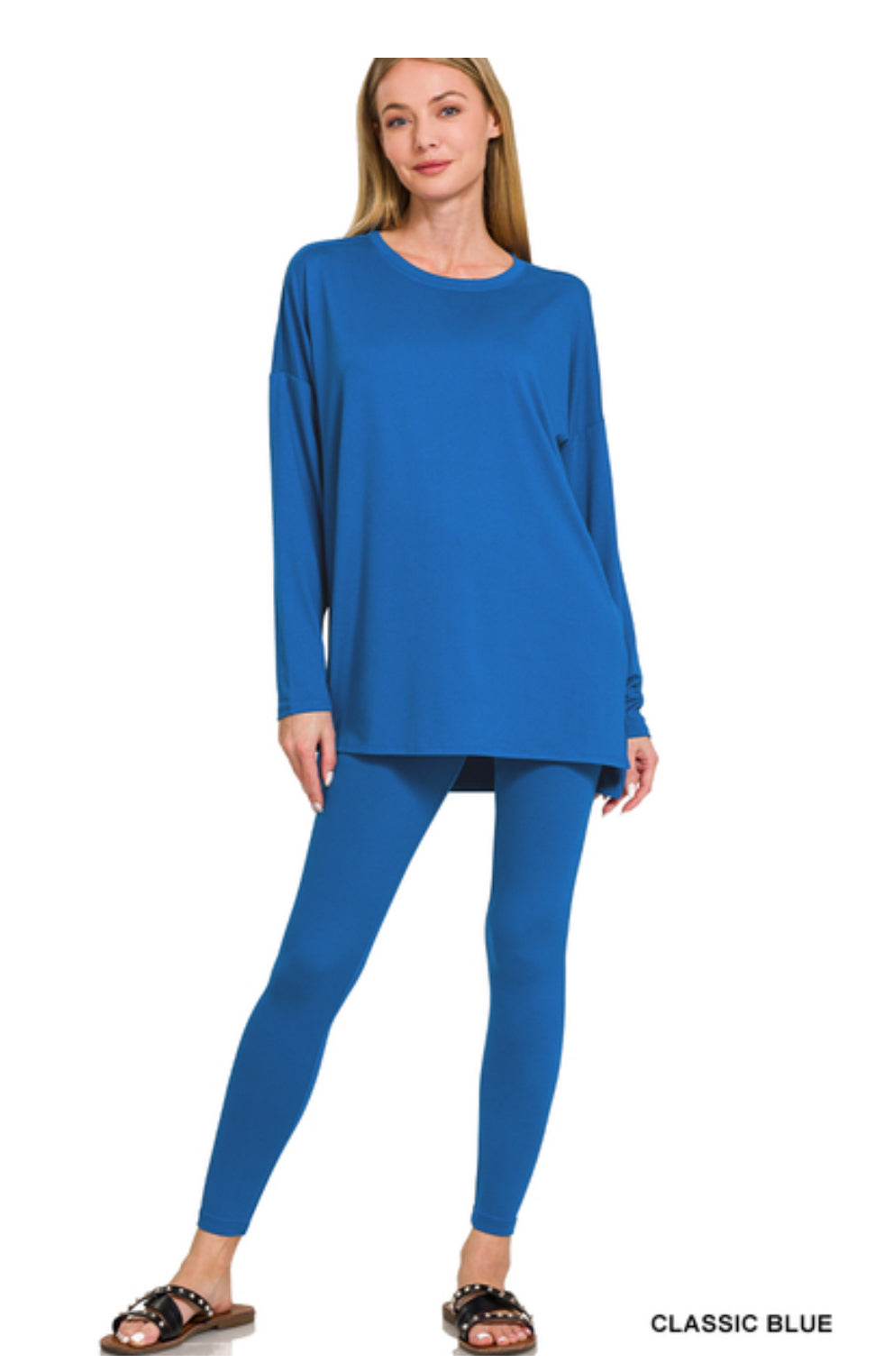 Zenana Brushed MicroFiber Hi-Low Long Sleeve Crewneck Top (S-XL)