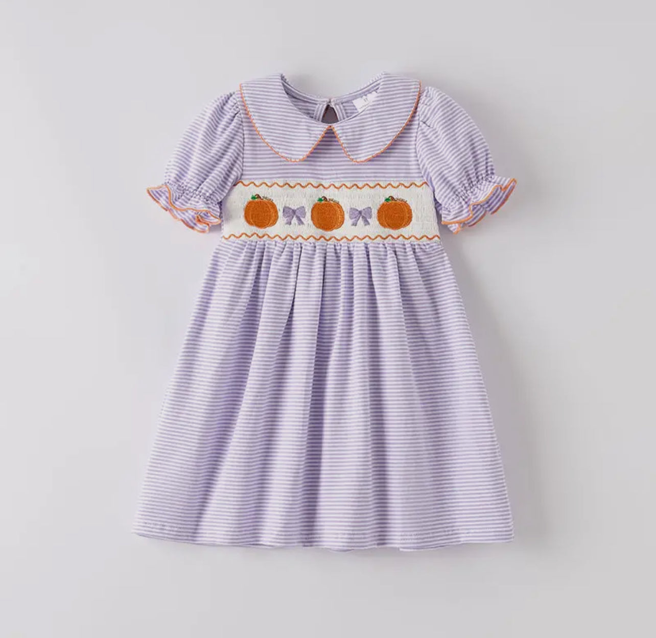 Purple Striped Smocked Pumpkin Dress