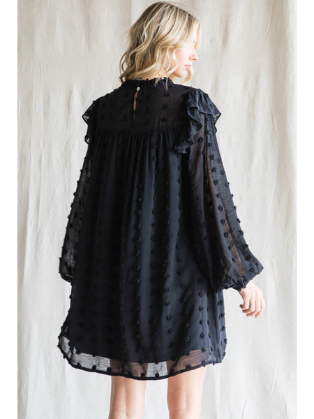 REG Swiss Dot Dress with Frilled Neck