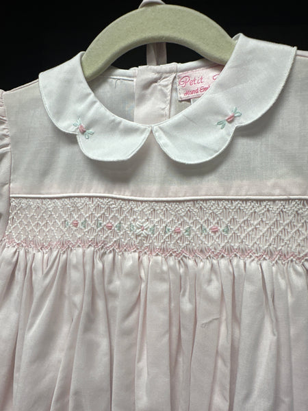 Girl's Pink Bubble with Delicate Rossettes in Smocking and Hat