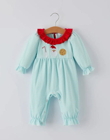Santa Cookie Striped Romper- Girls