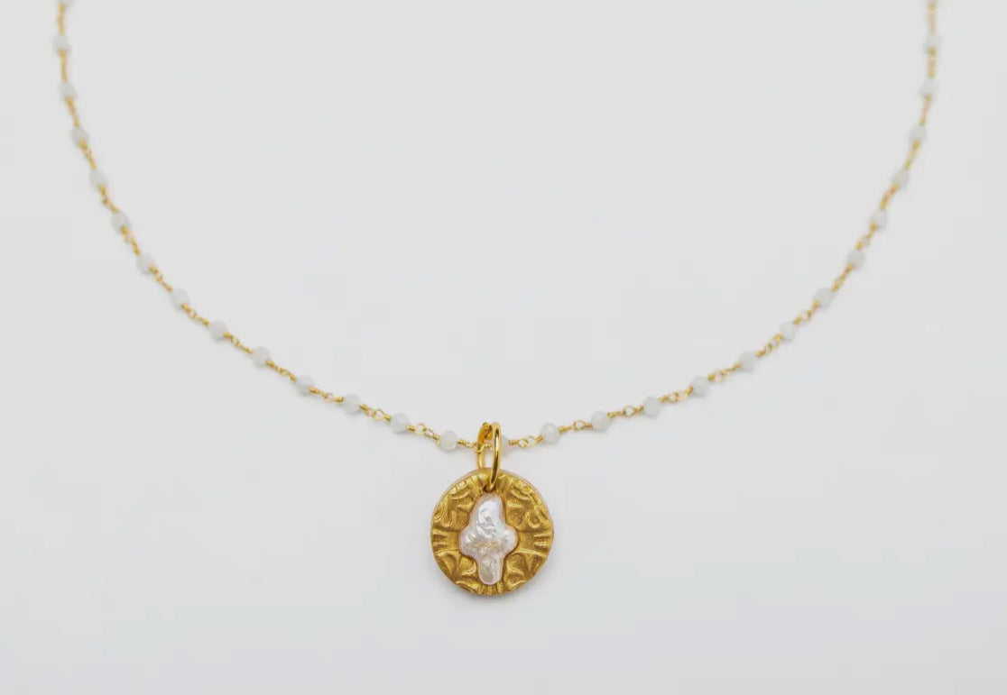 Opal Chain with Pearl and Gold Cross Charm