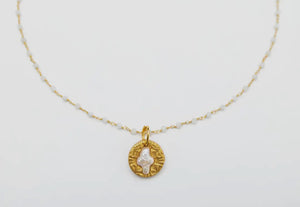 Opal Chain with Pearl and Gold Cross Charm