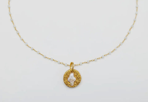 Opal Chain with Pearl and Gold Cross Charm