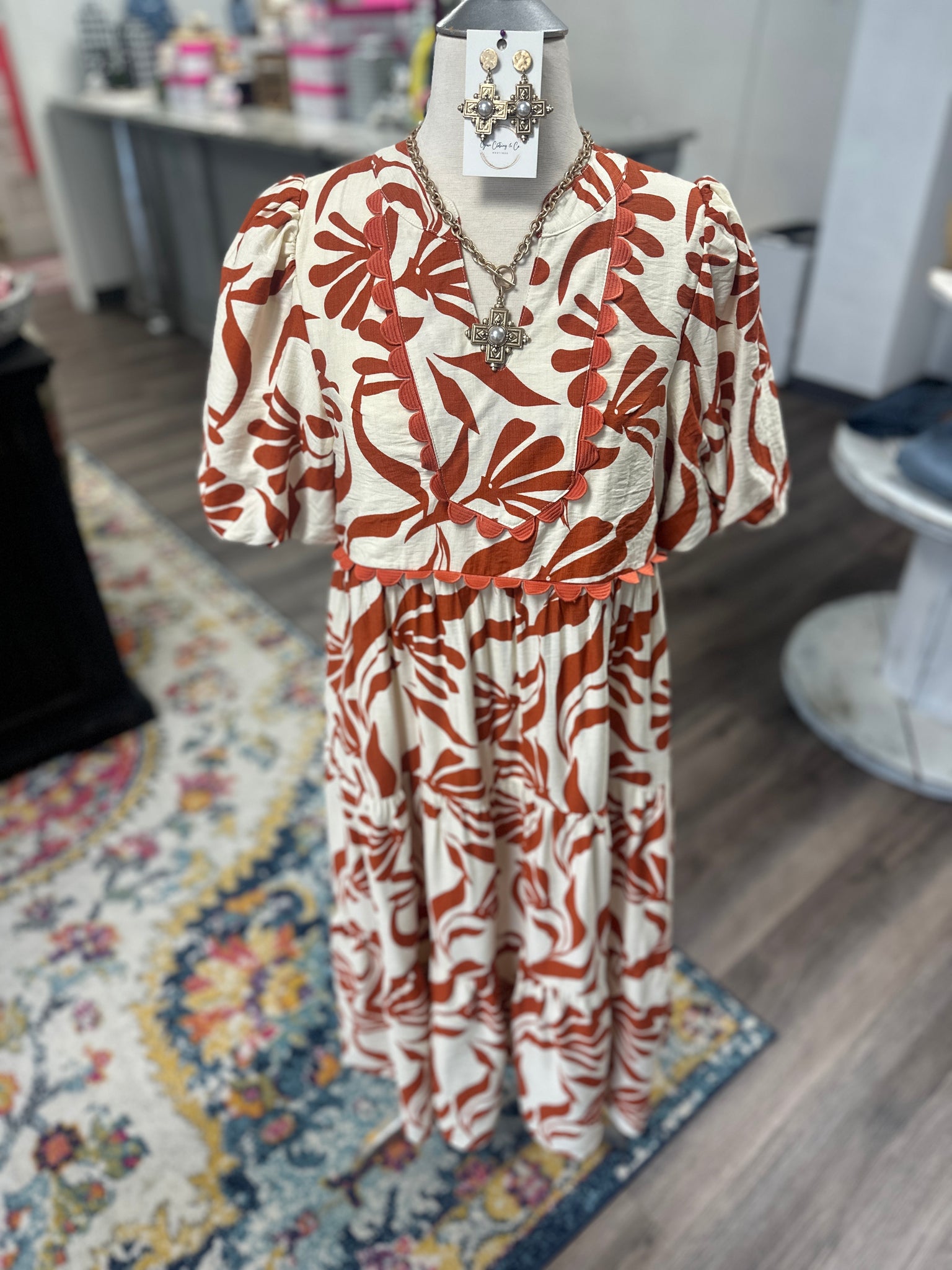Rust Leaf Midi Dress
