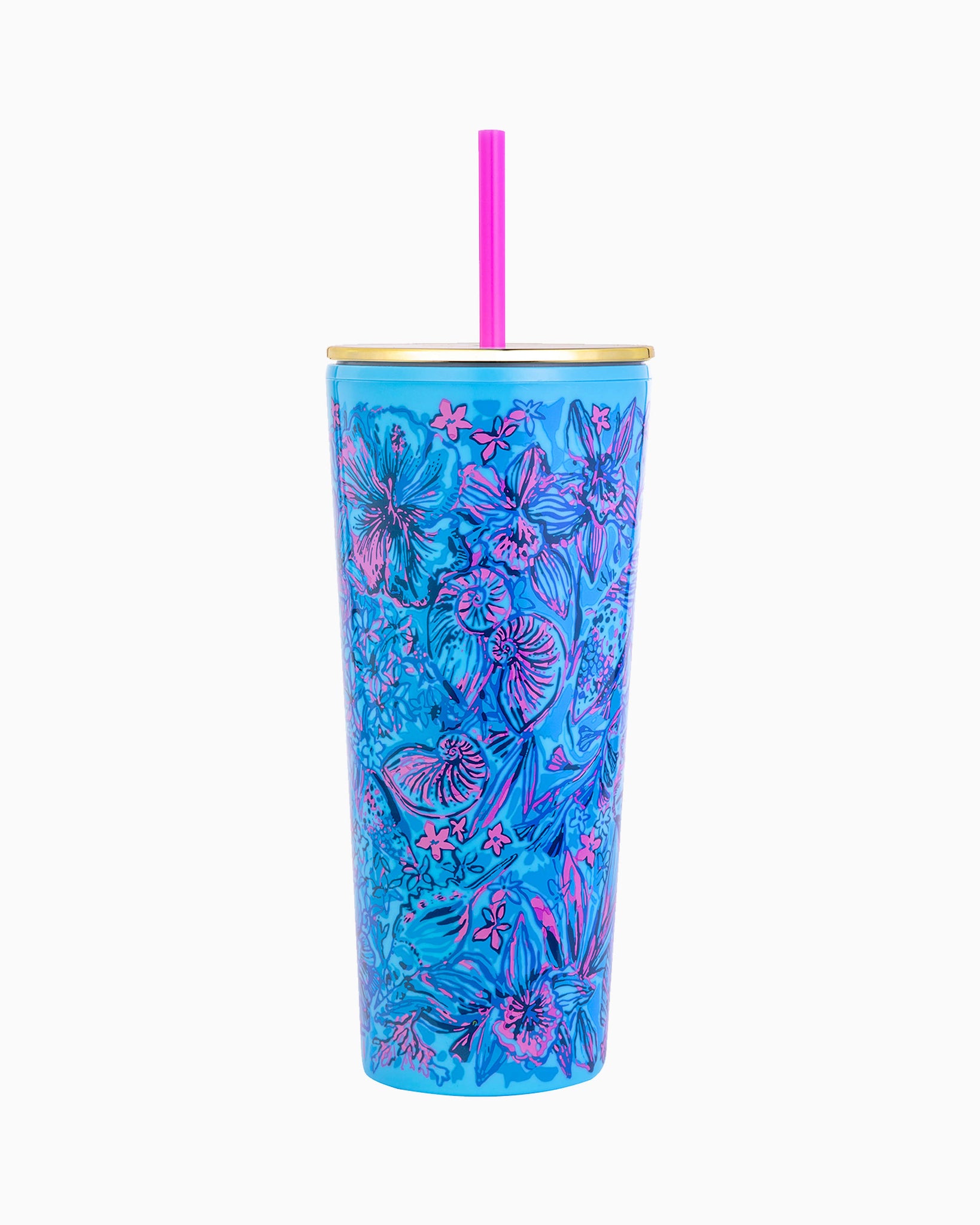 Lilly Pultizer Tumbler with Straw in Shells N Bells