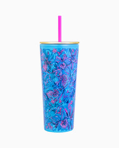 Lilly Pultizer Tumbler with Straw in Shells N Bells