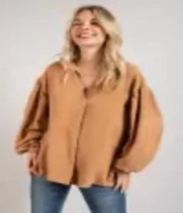 Mocha Pleated Puff Sleeve Top