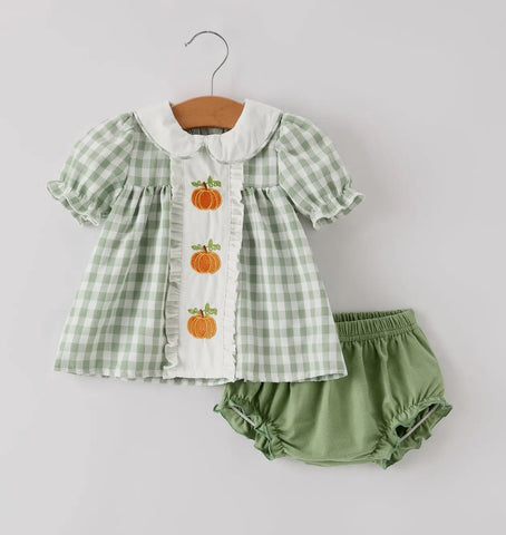 Green Plaid Pumpkin Bloomer Set