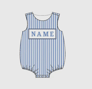 Blue Striped Name Smocked Bubble