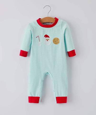 Santa Cookie Striped Romper- Boy