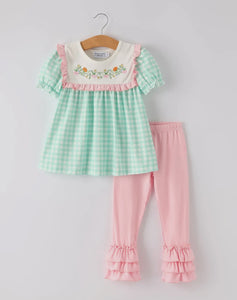 Gingham Embroidered Pumpkin Pant Set