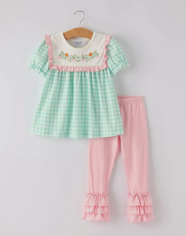 Gingham Embroidered Pumpkin Pant Set