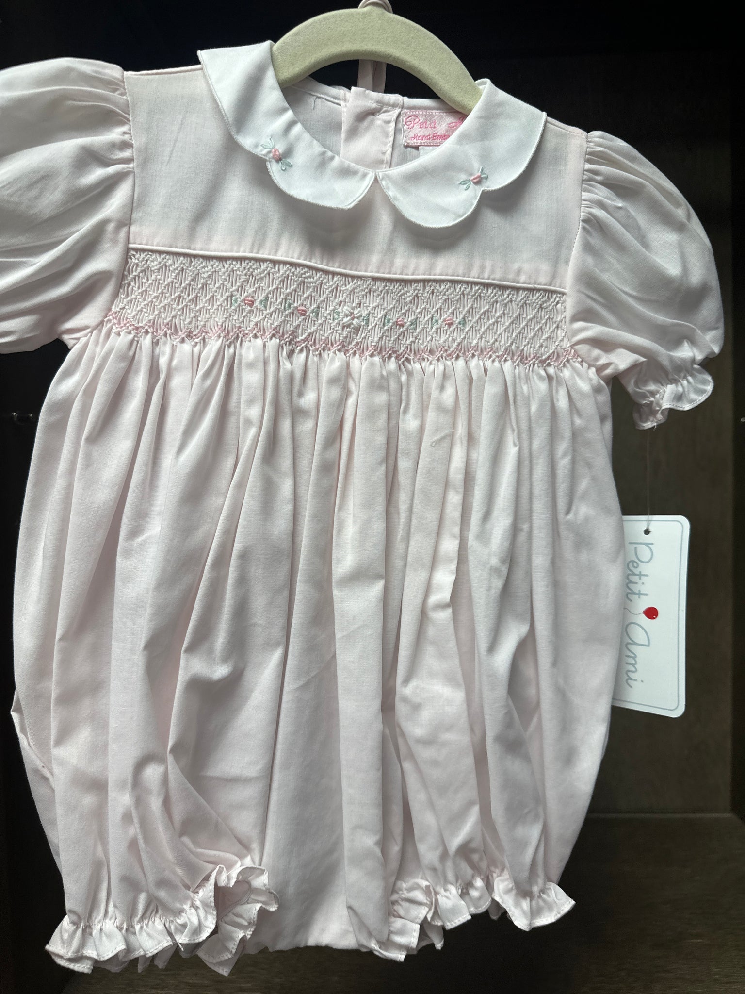 Girl's Pink Bubble with Delicate Rossettes in Smocking and Hat