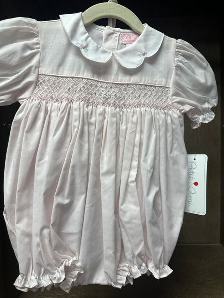 Girl's Pink Bubble with Delicate Rossettes in Smocking and Hat