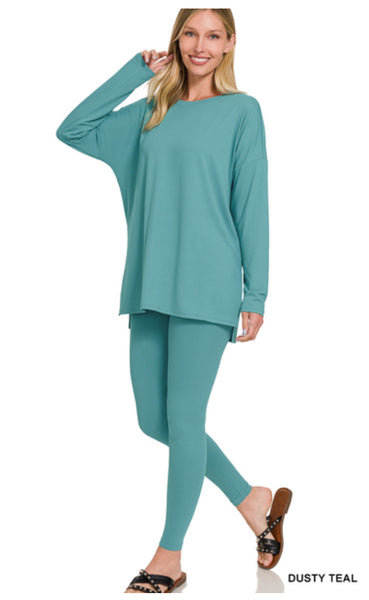 Zenana Brushed MicroFiber Hi-Low Long Sleeve Crewneck Top (S-XL)