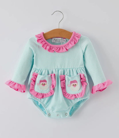 Blue Striped Bubble with Pink Santa