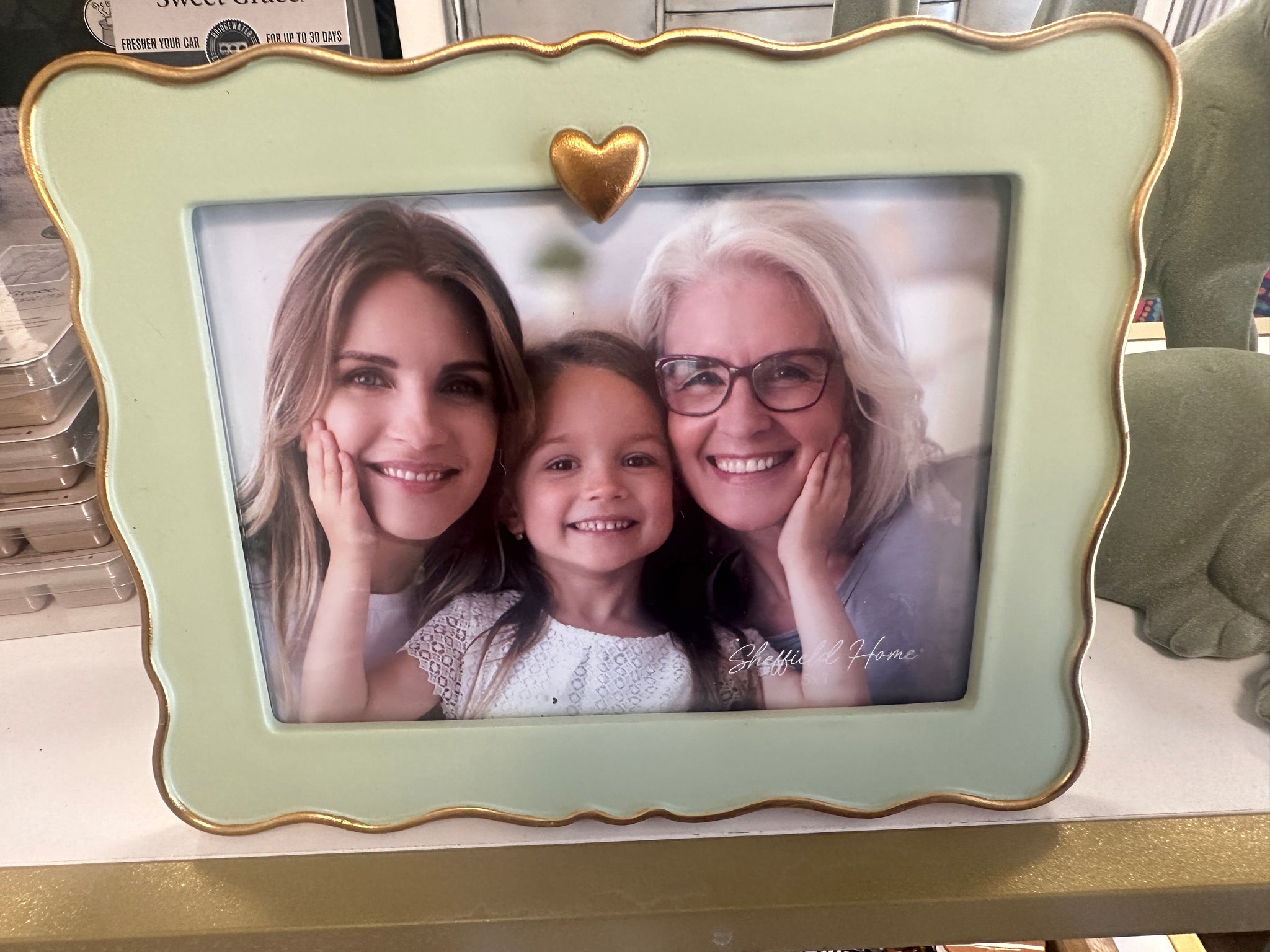 5 x 7 Horizontal Sage and Gold Trim Frame