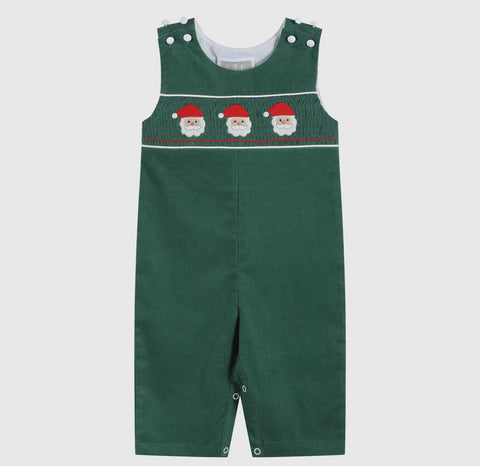 Green Corduroy Santa Smocked Romper