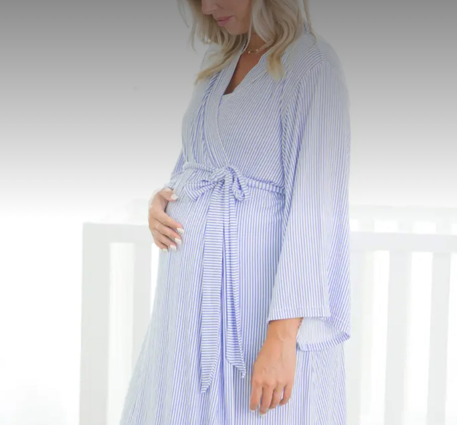 Periwinkle and White Striped Mothers Gown