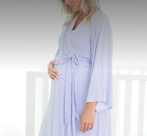 Periwinkle and White Striped Mothers Gown