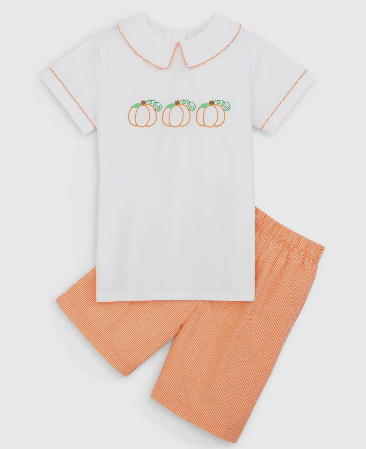 Orange and White Gingham Pumpkin Short Set