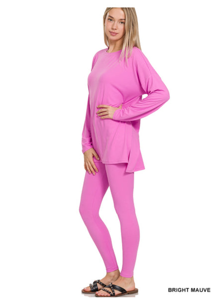Zenana Brushed MicroFiber Hi-Low Long Sleeve Crewneck Top (S-XL)