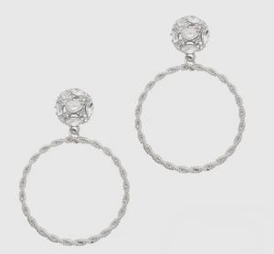Rhinestone Drop Hoop Earrings (Silver or Gold)