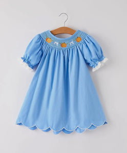 Blue Smocked Pumpkin Dress