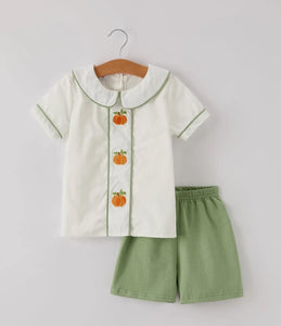 Green Plaid Pumpkin Short Set