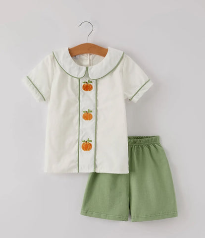 Green Plaid Pumpkin Short Set