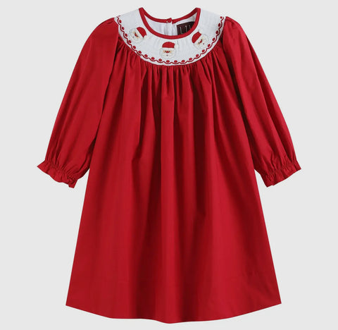 Red Poplin Santa Smocked Dress
