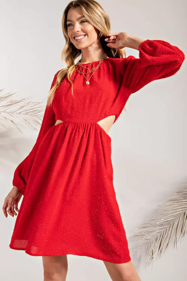 Cherry Red Metallic Cut-Out Dress