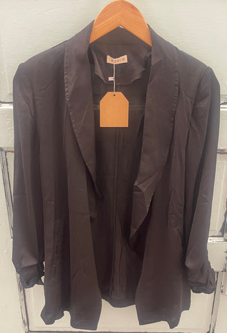 REG Shine Soft Fabric Sleeves Cinch Open Black Jacket