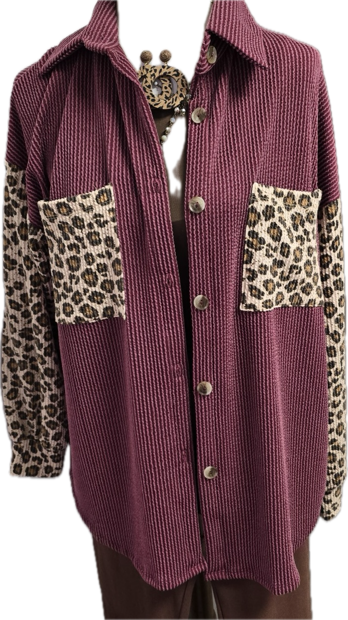 Burgundy Ribbed Animal Print Top