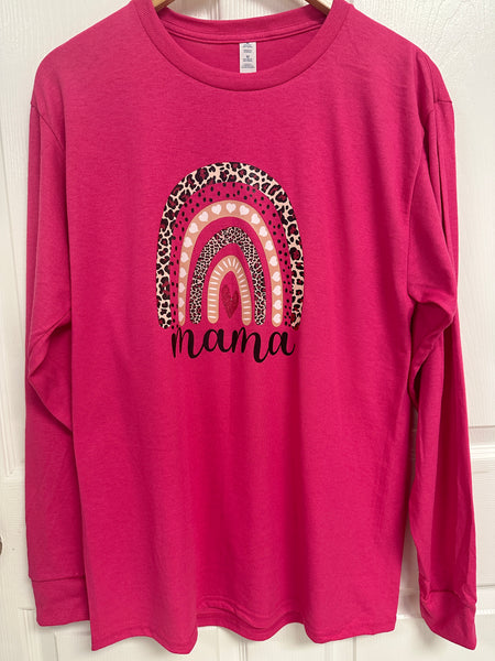 Long Sleeve Pink and Leopard Print MAMA Valentine's T-Shirt