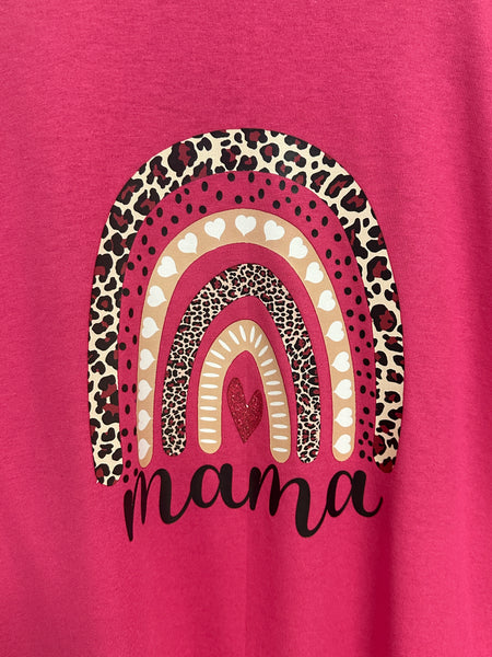 Long Sleeve Pink and Leopard Print MAMA Valentine's T-Shirt