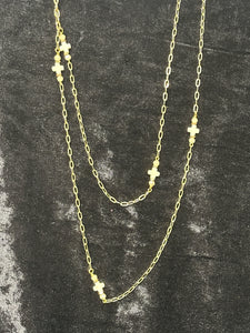 20" Gold Paper Clip Chain with Crosses