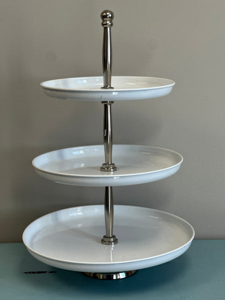 Three Tier Farmhouse White and Silver Aluminum Tray
