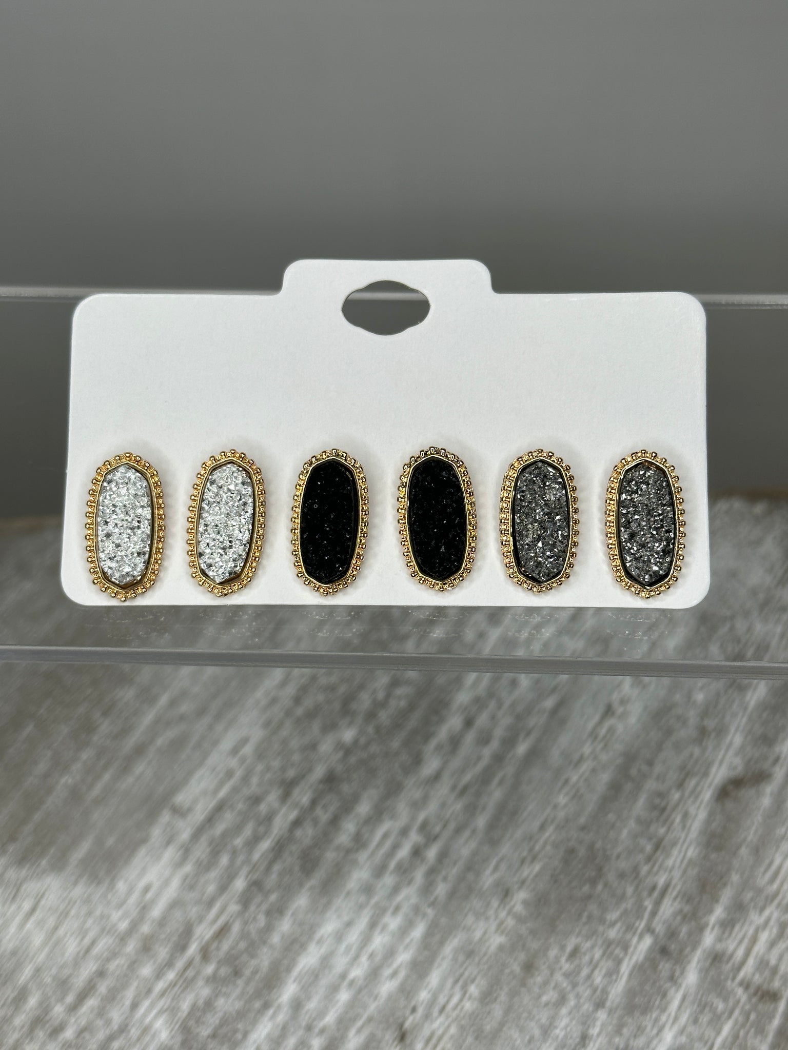 Hexagon Stud Shaped Druzy Earrings - Mix Colors