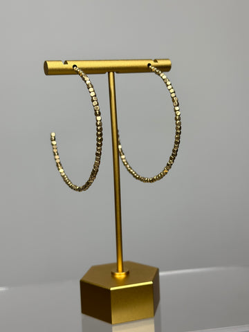 Gold Cubed Beaded Open Hoop Earrings