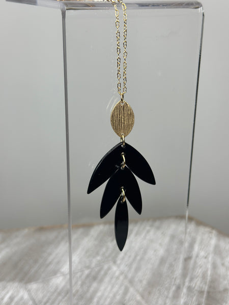Black Leaf Acrylic Pendent Necklace
