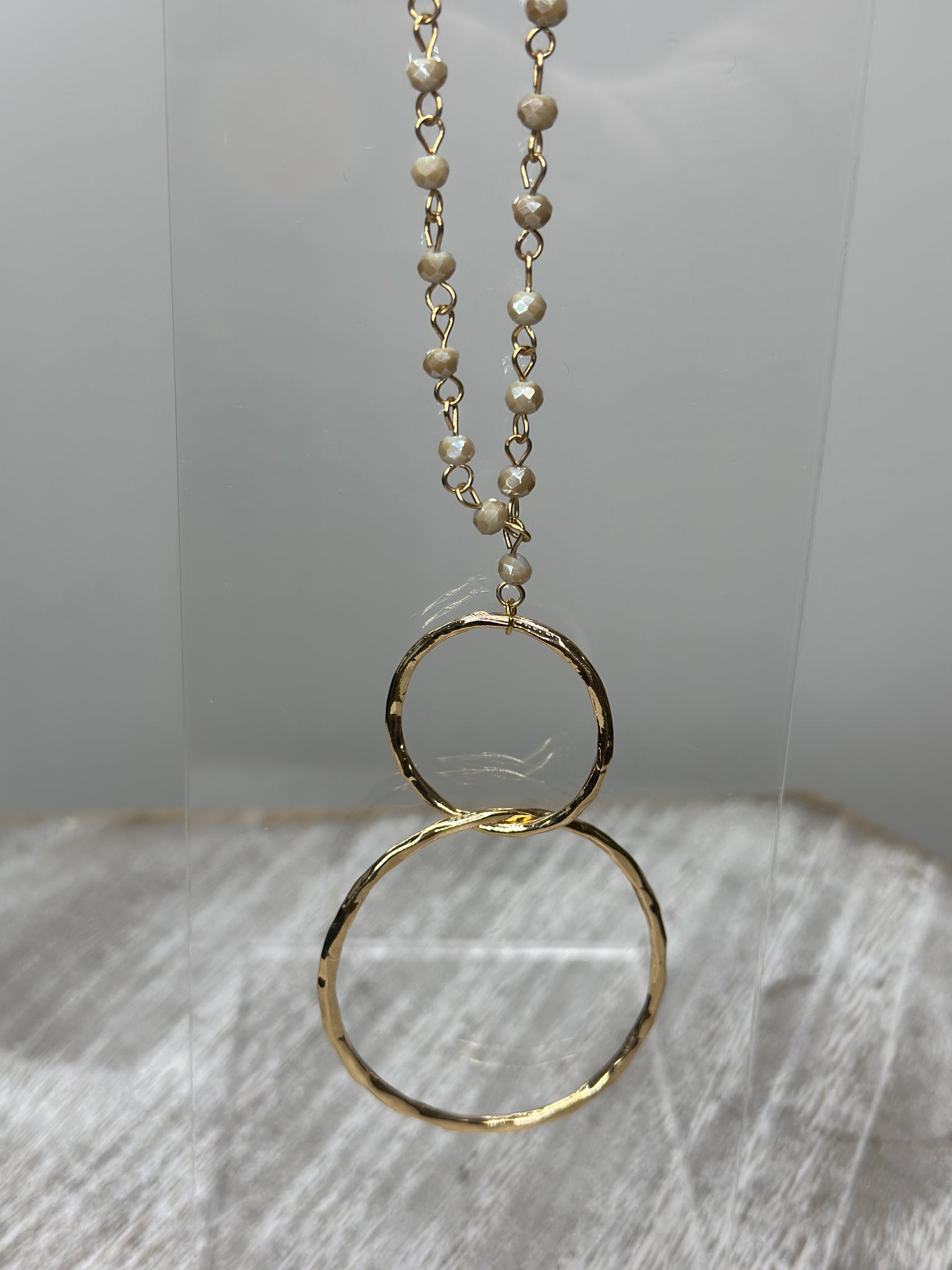 Gold and crystal beaded Double Circle Necklace